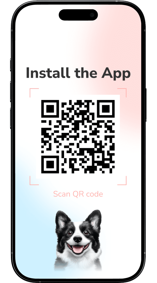 Smartphone with QR code for PawChamp app installation