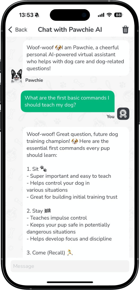 Meet Pawchie - a smart AI companion designed to support pet parents with safe tips and training advice.